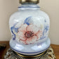 Vintage Small Pair Blue Luster Blue Pink Floral Hurricane Lamps 13.75" Height