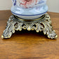 Vintage Small Pair Blue Luster Blue Pink Floral Hurricane Lamps 13.75" Height