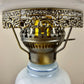 Vintage Small Pair Blue Luster Blue Pink Floral Hurricane Lamps 13.75" Height