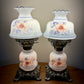 Vintage Small Pair Blue Luster Blue Pink Floral Hurricane Lamps 13.75" Height
