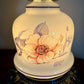Vintage Small Pair Blue Luster Blue Pink Floral Hurricane Lamps 13.75" Height