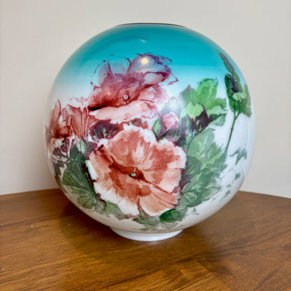 Antique Teal Highlights Red Floral Gone With The Wind Ball Globe Shade | 4.25" Fitter Shade