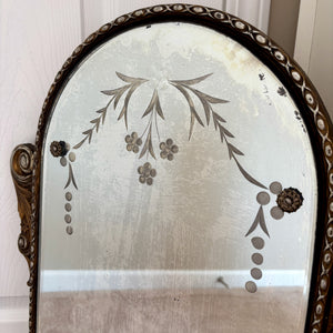Art Deco Floral Dot Leaves Etched Glass Ornate Frame Wall Mirror 25.75" Height