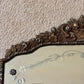 Antique 1920's Floral Leaves Etched Glass Ornate Frame Mirror 22.25" Height