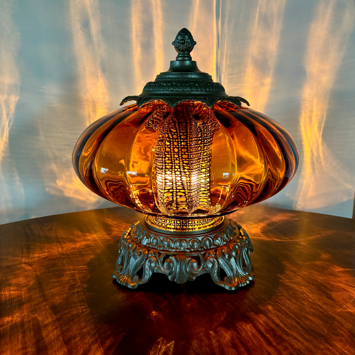Vintage Amber Glass Nightlight Lamp 11.5" Height