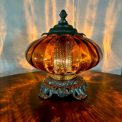 Vintage Amber Glass Nightlight Lamp 11.5" Height
