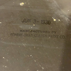 Antique June 3, 1930 Art Deco Etched Floral Dot Leaf Frameless Beveled Edge Shield Mirror 26" Height