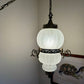 Vintage White Frosted Textured Glass Swag Lamp, Ornate Metal Swag Light