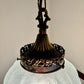 Vintage White Frosted Textured Glass Swag Lamp, Ornate Metal Swag Light