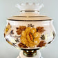 Vintage Hand Painted Milk Glass Floral Yellow Brown Gold Hurricane Table Lamp
