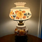 Vintage Hand Painted Milk Glass Floral Yellow Brown Gold Hurricane Table Lamp