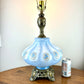 Vintage Frosted Blue Yellow Floral Bubble Melon Table Lamp