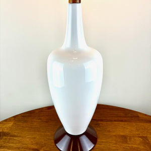 Mid Century White Ceramic & Wood Table Lamp