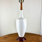 Mid Century White Ceramic & Wood Table Lamp