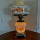 Vintage Falkenstein Hand Painted Milk Glass Orange Yellow Floral Hurricane Table Lamp