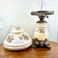 Vintage Milk Glass Light Brown Luster Yellow Floral Hurricane Table Lamp, Gone With The Wind Lamp