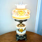 Vintage Hand Painted White Milk Glass Orange Purple Red Floral Hurricane Table Lamp