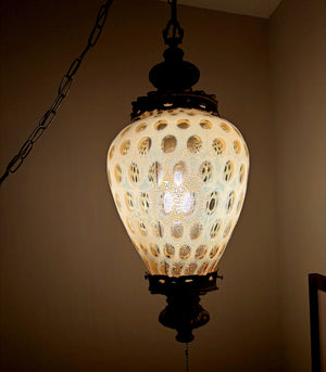 Vintage Fenton Honeysuckle Coin Dot Swag Lamp