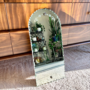 1930 Frameless Scalloped Edge Etched Floral Wall Mirror