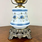 Vintage Quoizel Abigail Adams Milk Glass Blue Floral Hurricane Table Lamp Small 14.5"