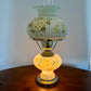 Vintage Hand Painted Milk Glass Pastel Green Floral Hurricane Table Lamp