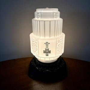 1930's Art Deco Skyscraper Milk Glass Shade Nightlight Lamp