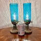 Vintage Pair Blue Crackle Glass Table Lamps