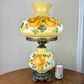 Vintage Hand Painted Milk Glass Yellow Roses Floral Hurricane Lamp