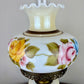 Vintage Hand Painted Milk Glass Pink Blue Yellow Roses Floral Hurricane Table Lamp