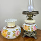 Vintage Hand Painted Milk Glass Pink Blue Yellow Roses Floral Hurricane Table Lamp