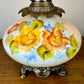 Vintage Hand Painted Milk Glass Yellow Orange Red Floral Hurricane Lamp