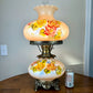 Vintage Hand Painted Milk Glass Yellow Orange Red Floral Hurricane Lamp