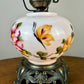 Vintage Hand Painted Milk Glass Butterfly Pink Blue Yellow Flowers Hurricane Lamp