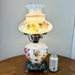 Vintage Hand Painted Milk Glass Butterfly Pink Blue Yellow Flowers Hurricane Lamp