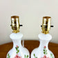 Vintage Pair Hand Painted Pink Roses Milk Glass Table Lamps