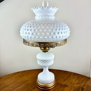 Vintage White Hobnail Milk Glass Hurricane Lamp