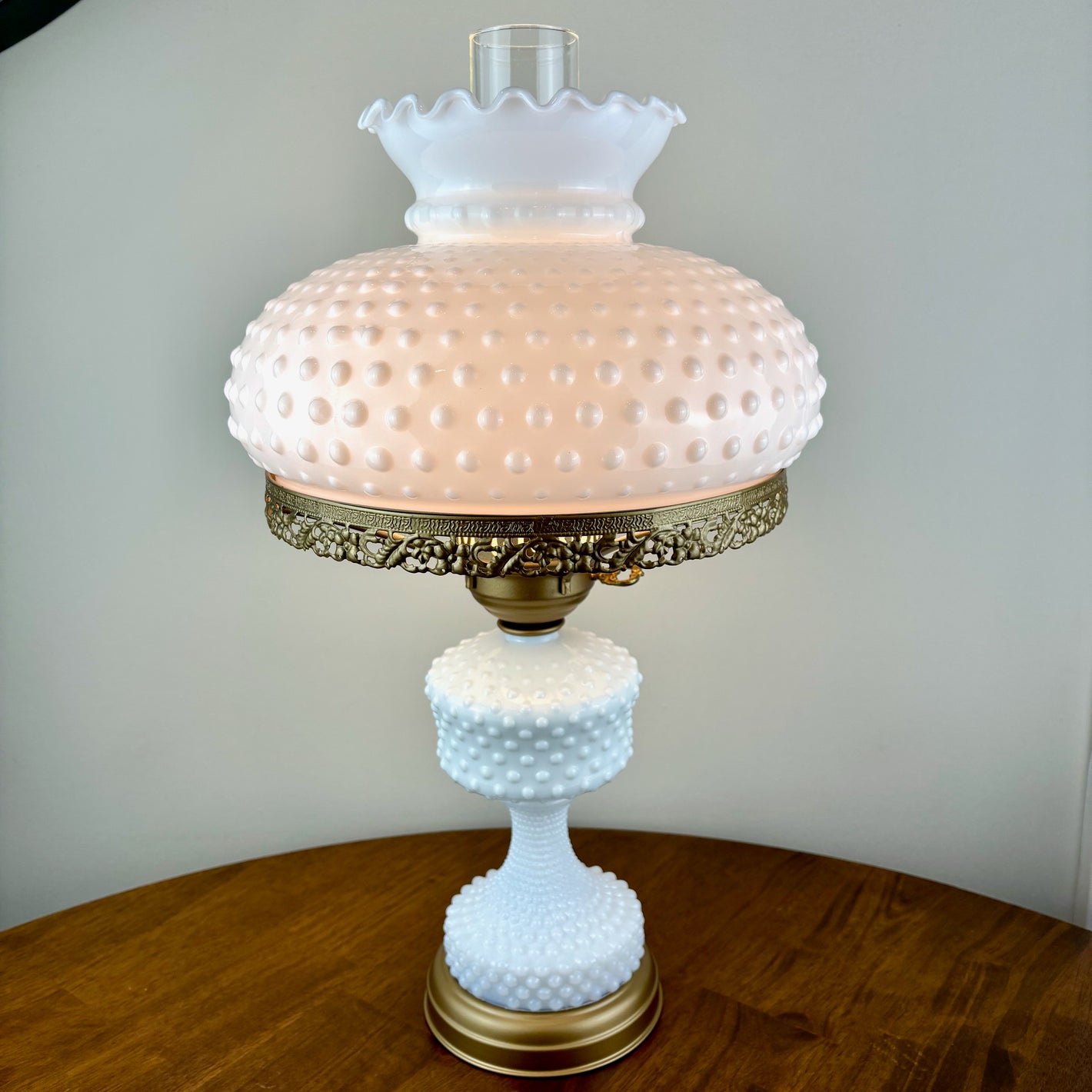 Vintage White Hobnail Milk Glass Hurricane Lamp