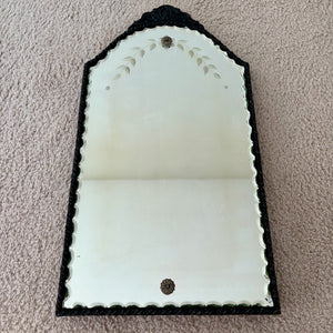 Vintage Etched Scalloped Glass Ornate Wood Framed Wall Mirror