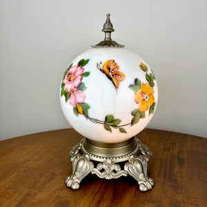 Vintage Hand Painted Butterfly Floral Milk Glass Nightlight Lamp