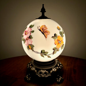 Vintage Hand Painted Butterfly Floral Milk Glass Nightlight Lamp