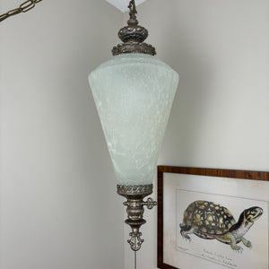 Vintage White Frosted Crackle Glass Swag Lamp