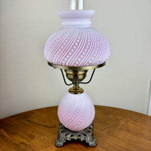 Vintage White Frosted Glass Pink Hurricane Lamp