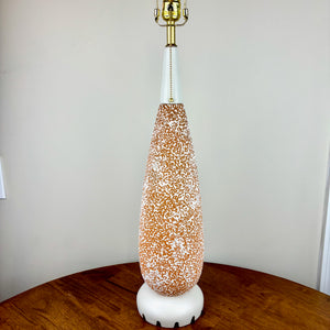 Vintage Mid Century Orange White Cream Textured Ceramic Lamp