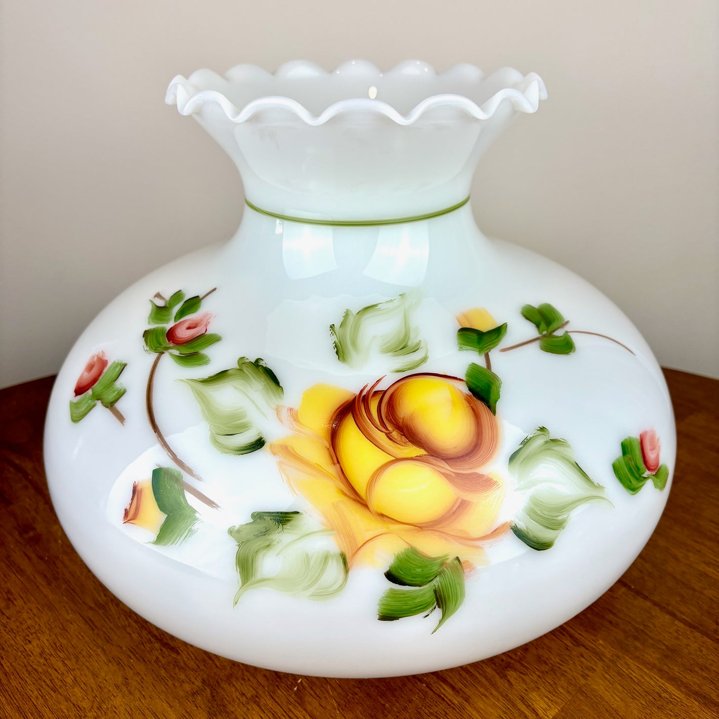 Vintage Hurricane Lamp Shade | Yellow Pink Floral Hurricane Lamp Shade