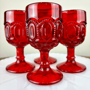 Vintage L.G. Wright Moon and Star Ruby Red Cordial Glasses (Set of 4)