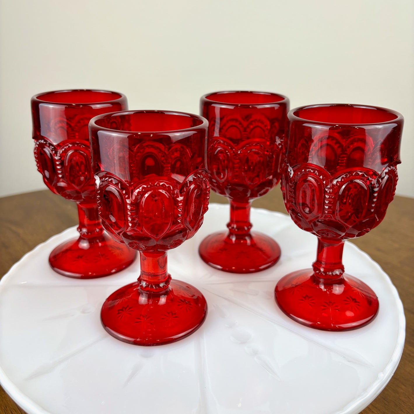 Vintage L.G. Wright Moon and Star Ruby Red Cordial Glasses (Set of 4)