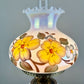 Vintage Milk Glass Opalescent Luster Yellow Blue Floral Hurricane Lamp