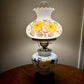 Vintage Milk Glass Opalescent Luster Yellow Blue Floral Hurricane Lamp