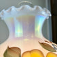 Vintage Milk Glass Opalescent Luster Yellow Blue Floral Hurricane Lamp