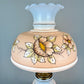 Vintage Hand Painted Milk Glass Brown Tan Yellow Floral Hurricane Lamp